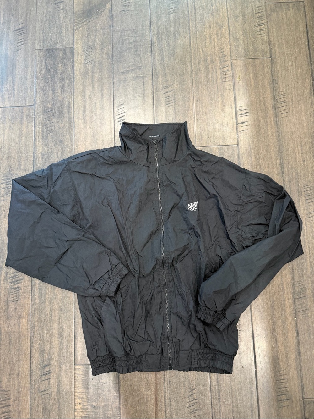 JC Penny Team USA Olympics Windbreaker Jacket Vtg 90s Black Nylon (Medium)